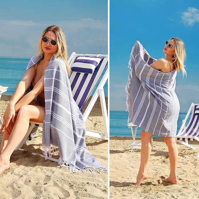 Beach Towel 2 Pack,Sand Free Beach Towels Oversized 39 x 72,Turkish Beach Towel Quick Dry Towel,Lightweight Pool Towels for Adults Travel Towel,Cool Beach Accessories Super Absorbent Towels