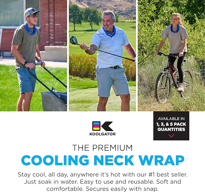 KOOLGATOR Evaporative Cooling Neck Wrap – Reusable Neck Cooler with Long Lasting Relief During Hot Weather Activities, Sports, & Outdoor Work, Navy Blue, 3 Pack