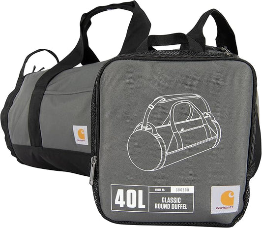 Carhartt Classic Round Duffel with Utility Pouch, Heavy-Duty, Water-Resistant Packable Gear Bag for Jobsite, Gym, and Travel