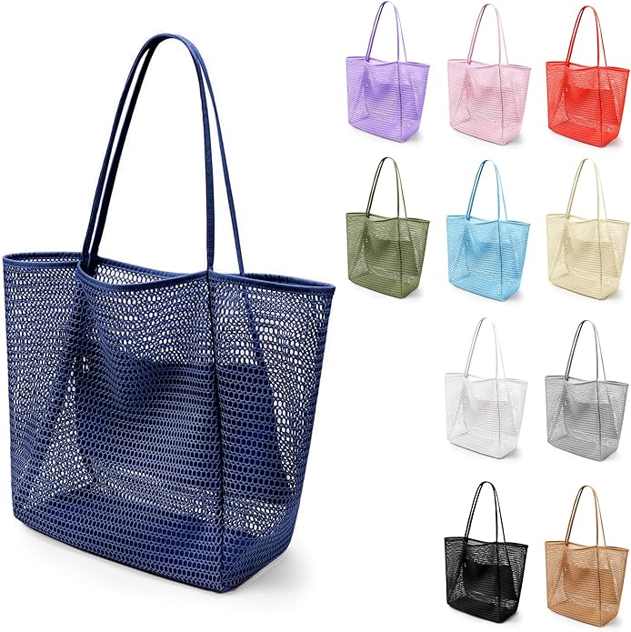 VOROLO Mesh Tote Beach Bag,Women Fairycore Hobo Bag,Shoulder Bag,Soft Summer Casual Crochet Bags