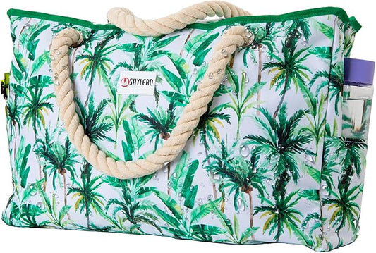 Beach Bag and Pool Bag Has Cooler Pocket, 7 Pockets Total, Zip Top. Family Size Waterproof Beach Tote