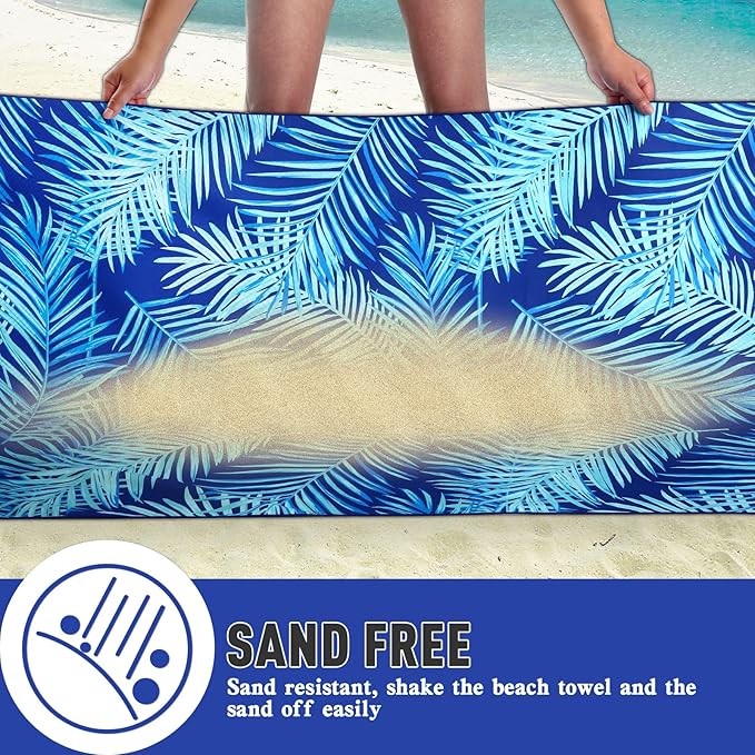 2 Pack Microfiber Beach Towel: Oversized Microfiber Pool Towel 75”x 35”, Sand-Free Beach Towel, Quick Drying Camping Towel, Super Absorbent Bath Towel Blanket, Lightweight for Kids & Adults