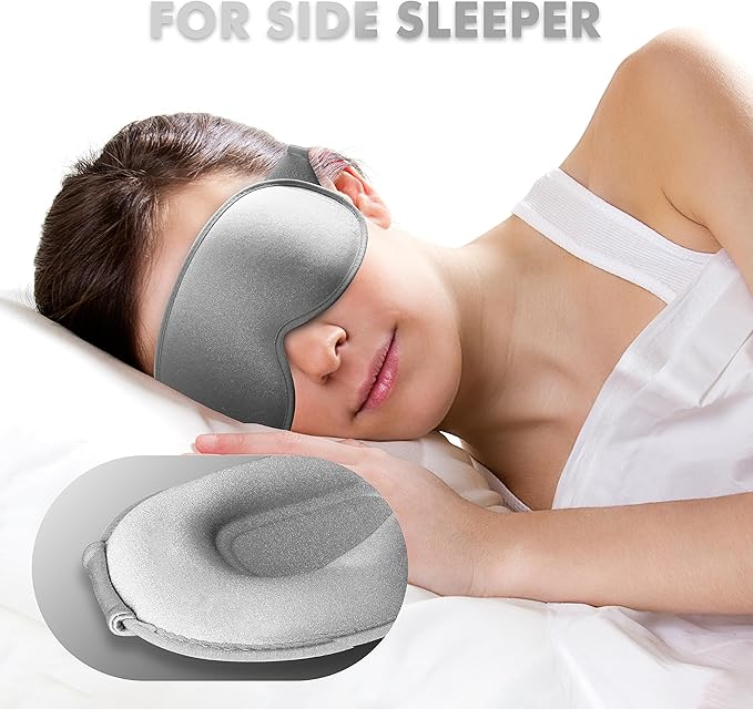 Sleep Eye Mask for Side Sleeper, Lash Extensions 3D Contoured Cup Sleeping Mask for Men Women, Travel Blackout Night Blindfold Eye Shade Cover with Adjustable Strap (Grey-Side Sleeper)