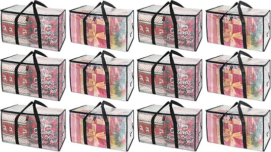 BALEINE 12-Pack Oversized Moving Bags with Reinforced Handles, Heavy-Duty Storage Tote for Clothes, Moving Supplies (Clear, 12-Pack)