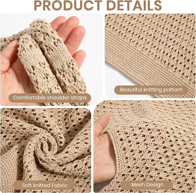 SUOSDEY Crochet Mesh Beach Tote Bag, Knit Summer Vacation Aesthetic Boho Tote Bag for Women