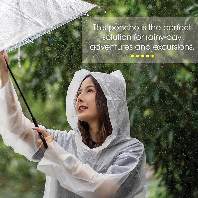 Better Office Products Disposable Clear Rain Ponchos with Hood for Adults (Thicker Gauge), Emergency Ponchos, Lightweight