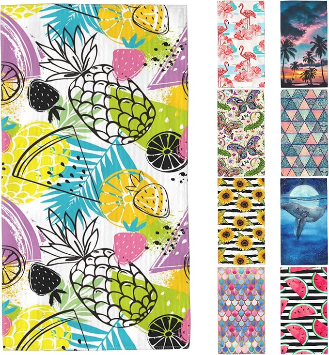 Strawberry Microfiber Beach Towels,Tropical Abstract Pineapple Strawberry and Orange Oversized Absorbent Bath Towels,Soft Quick Dry Thin Camping Towel for Adults Women Men,29.5"×59"