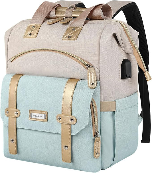 FALANKO Laptop Backpack for Women,15.6 inch Computer Backpack for Work School Nurse Teacher,with Laptop Compartment,USB Charging Port,Large Wide Open,Travel BackpackTravel School Outdoor Activities
