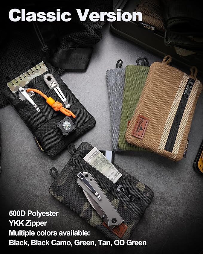 VIPERADE VE3 Tool Pouch Pocket Organizer, Nylon Tool Belt Loop Pouch with 4 Pockets Tool Storage EDC Pouch for Flashlight/Pocket Knife, Tactical Pen, Notebook (OD Green)