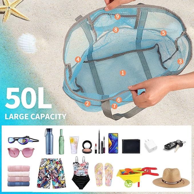 Mesh Beach Bag Vacation Essentials - Large Tote Pool Bag for Women Vacation Essentials Beach Accessories
