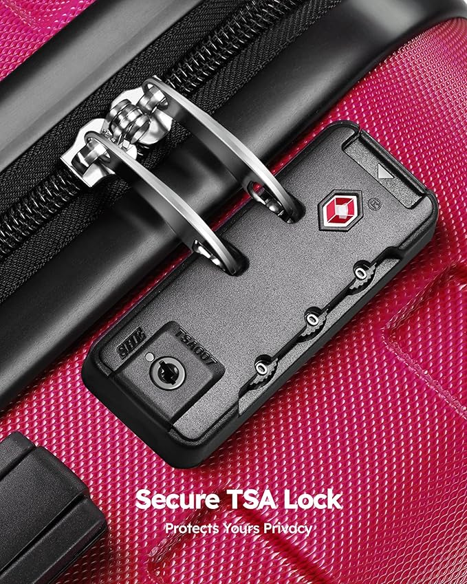 Suitour Luggage 3 Piece Sets Hard Shell Luggage Set with Spinner Wheels, TSA Lock, 20 24 28 inch Travel Suitcase Sets,Rose Red