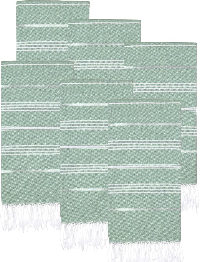 Turkish Beach Towels, Pack of 6 | Oversized, Quick Dry, Sand Free | 100% Cotton, Large 38x71 Towels for Beach, Pool, Travel | Ultra-Soft, Compact, and Absorbent | Light Green