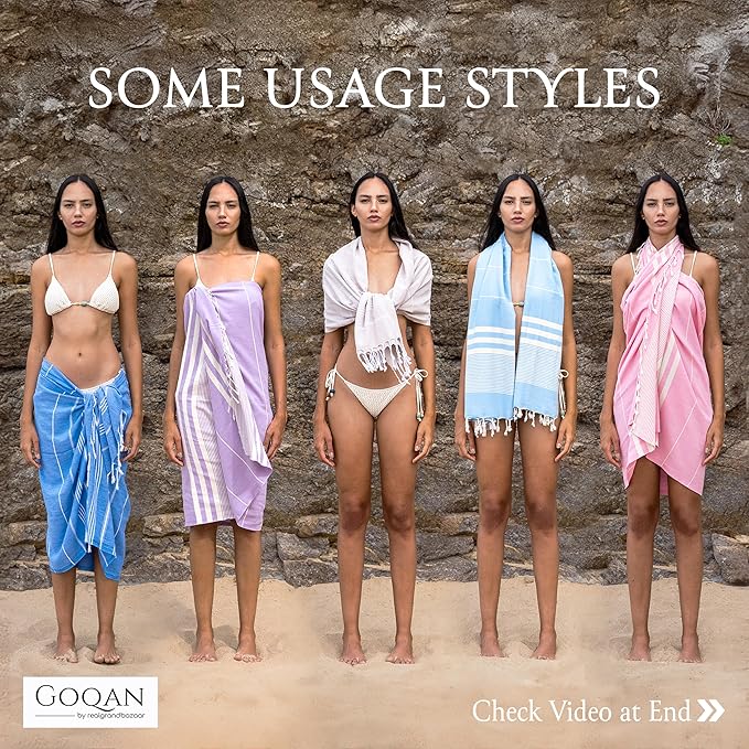 GOQAN Turkish Cotton Beach Towel Oversized 39x71 | Thin, Lightweight and Sand Free Towel is Suitable for Beach, Bathroom, Pool, Travel & Swim - Orange-Green