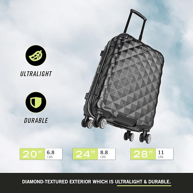 Kenneth Cole REACTION Diamond Tower Collection Lightweight Hardside Expandable 8-Wheel Spinner Travel Luggage, Deep Teal, 28-Inch Checked