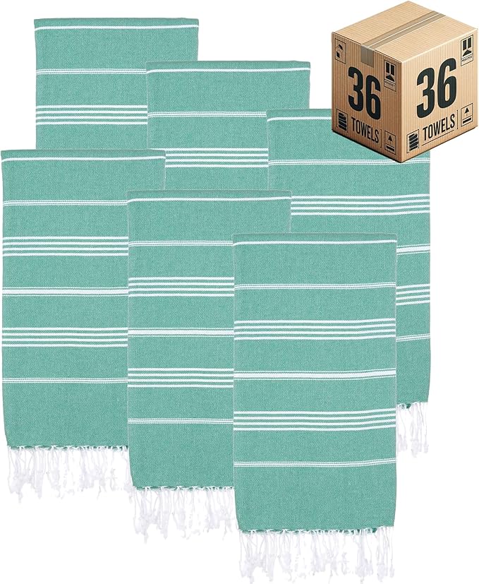 Turkish Beach Towels, Bulk Case of 36 | Oversized, Quick Dry, Sand Free | 100% Cotton, Large 38x71 Towels for Beach, Pool, Travel | Ultra-Soft, Compact, Absorbent | Green