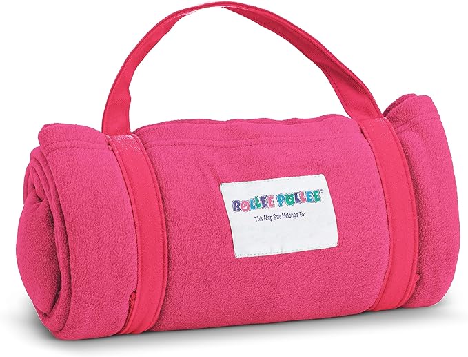 ROLLEE POLLEE Nap Sac Roll Up Napping Blanket with Attached Pillow for Preschool/Daycare, Super Soft with Elastic Straps, Fits Most Mats and Cots