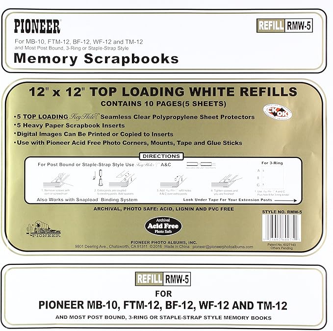 Pioneer Photo Albums Bund Top Loading Page Protectors with White Inserts, 12 by 12-Inch, 5-Pack