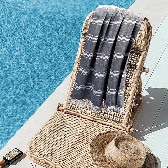Belizzi Home Turkish Beach Towel -Large Beach Towels Oversized 2 Pack - Soft Durable Compact Lightweight Quick Dry Sand Free Bath Pool Towel Set for Beach Gifts Clearance Vacation Travel - Black