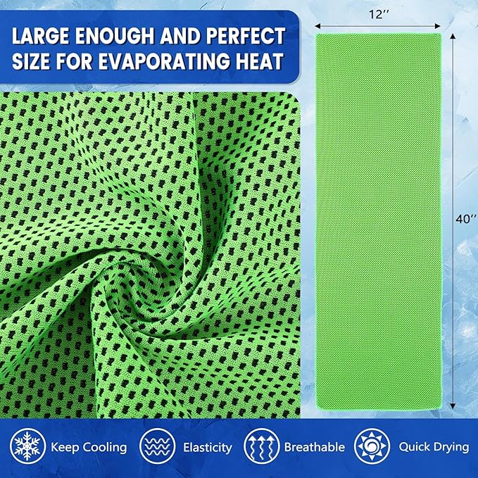 Hosuly 50 Pack Cooling Towels, 40"x12" Yoga Towels Ice Breathable Soft Chilly Sweat Rag Microfiber Workout Rags for Neck and Face for Gym Golf Sport Running(Green)