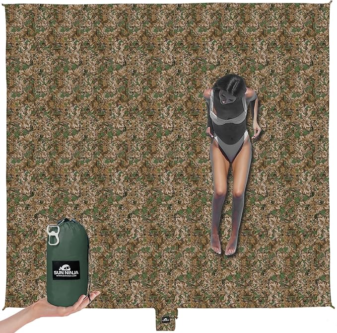 SUN NINJA Oversized Beach Blanket - Sandproof Beach Blanket, 10ft x 9ft Sand Free Blanket, Lightweight, Water Resistant, Includes Carry Bag, 4 Pegs, Shoulder Strap for Family Outings
