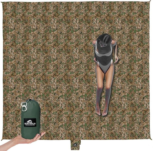 SUN NINJA Oversized Beach Blanket - Sandproof Beach Blanket, 10ft x 9ft Sand Free Blanket, Lightweight, Water Resistant, Includes Carry Bag, 4 Pegs, Shoulder Strap for Family Outings