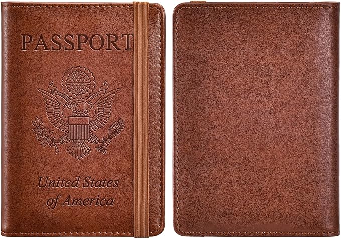 HerriaT Passport and Vaccine Card Holder Combo,Cover Case with CDC Vaccination Card Slot, Leather Travel Documents Organizer Protector, with RFID Blocking, for Women and Men