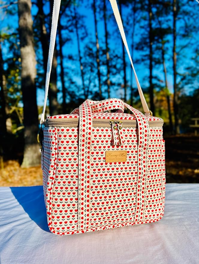 Kwang Min Insulated Insulated Cooler Bag,Reusable Large Lunch Bag for Women, Great for Outdoors,Camping,Party,Premium Quality,Adjustable Strap,Foldable