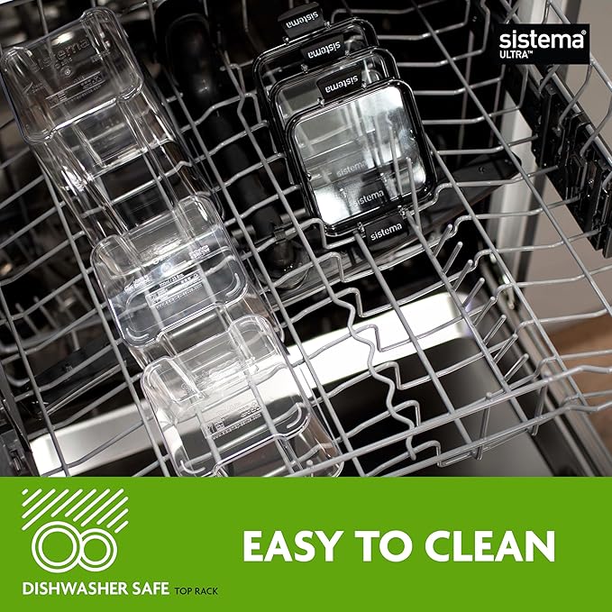 Sistema Tritan Ultra Airtight Pantry & Kitchen Storage Containers, 3-Pack, Clear Stackable Square Food Storage, BPA-Free, Dishwasher & Freezer-Safe (Microwave-Safe Without Lid)