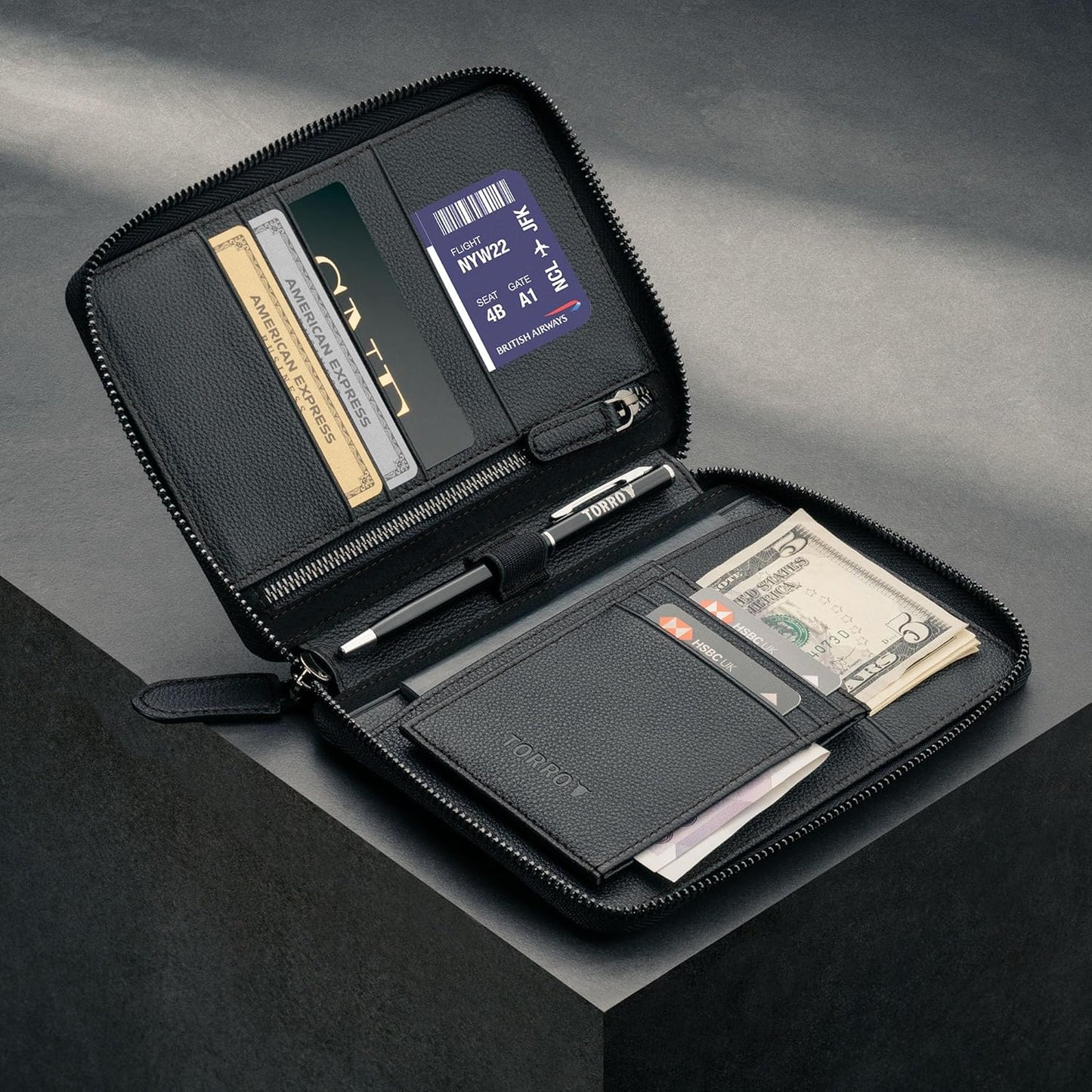 TORRO Travel Wallet – Genuine Leather Travel Organiser with Passport Holder and Detachable Cardholder