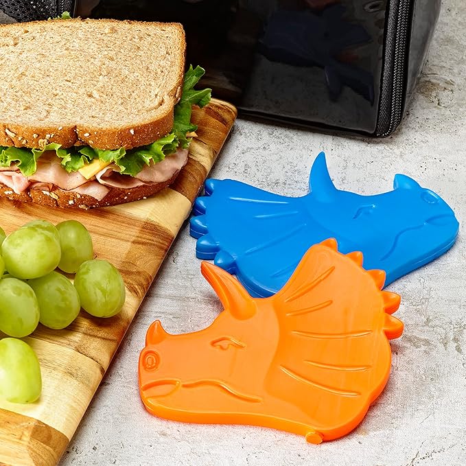 Cool Coolers by Fit & Fresh Kids Lunch Box Ice Packs, Slim Shaped Freezer Pack for Lunch Bags and Coolers 4 Pack Dinosaur Multicolor Dinosaur