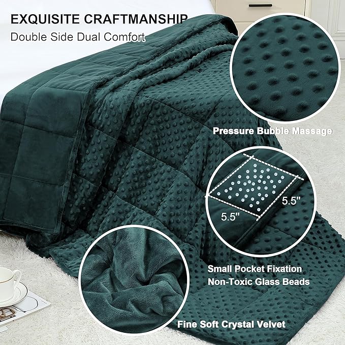 Alomidds Weighted Blanket, Luxury Velvet Weighted Blankets for Kids,Warm and Breathable Soft and Comfort Minky, Cute Heavy Blanket with Premium Glass Beads (41"x60" 7LBS, Green)