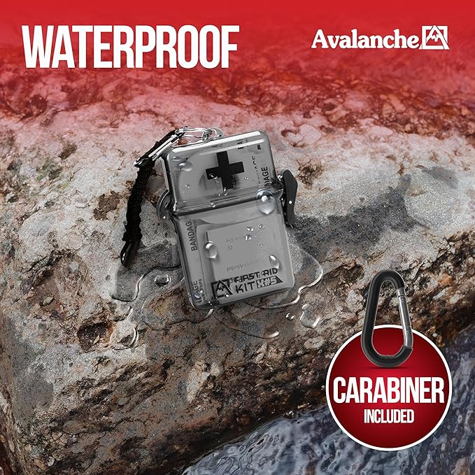 Avalanche Mini First Aid Kit, 30 Pcs Emergency Supplies Kit in Waterproof Case for Home, Car, Travel, Sports or Camping, First Aid Kit in Hard Case & Carabiner, Gray