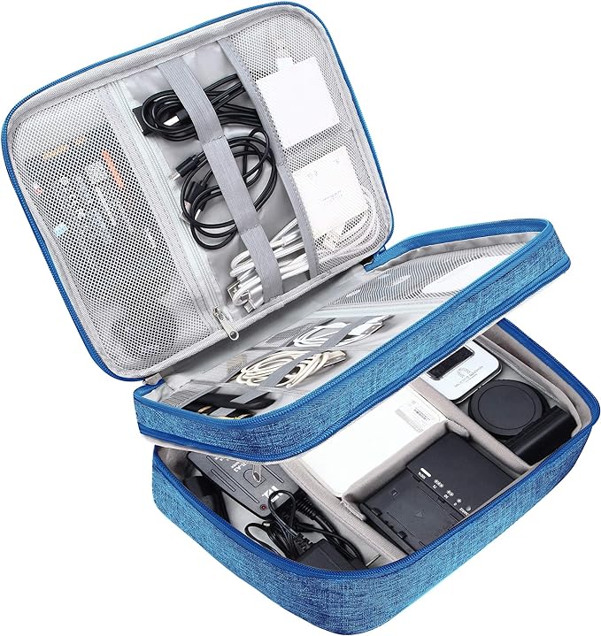 SELLYFELLY Electronic Bag Travel Cable Accessories Bag Waterproof Double Layer Electronics Organizer Portable Storage Case for Cable, Cord, Charger, Phone, Adapter, Power Bank, Kindle, Hard Drives
