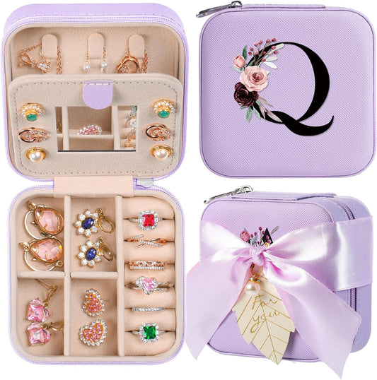AYGXU Travel Jewelry Box for Women and Girls - Small Case With Initial A-Z - Teacher Gifts