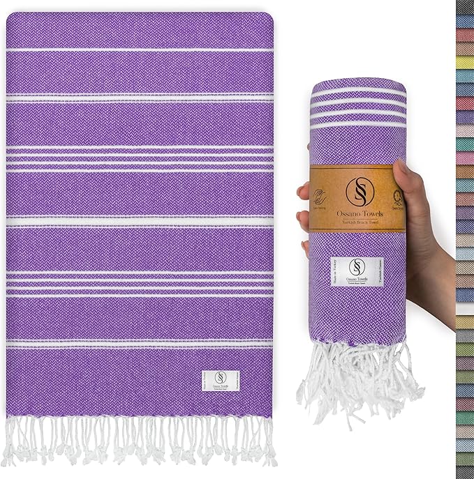 Turkish Beach Towel Soft & Fast Dry Oversized (39" x 71") - Quick Dry, Versatile and Functional as Yoga Mat, Picnic, Camping Blanket, Travel Blanket, Bath Towel - Lilac