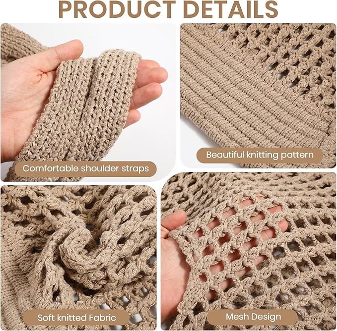 SUOSDEY Crochet Mesh Beach Tote Bag, Knit Summer Vacation Aesthetic Boho Tote Bag for Women