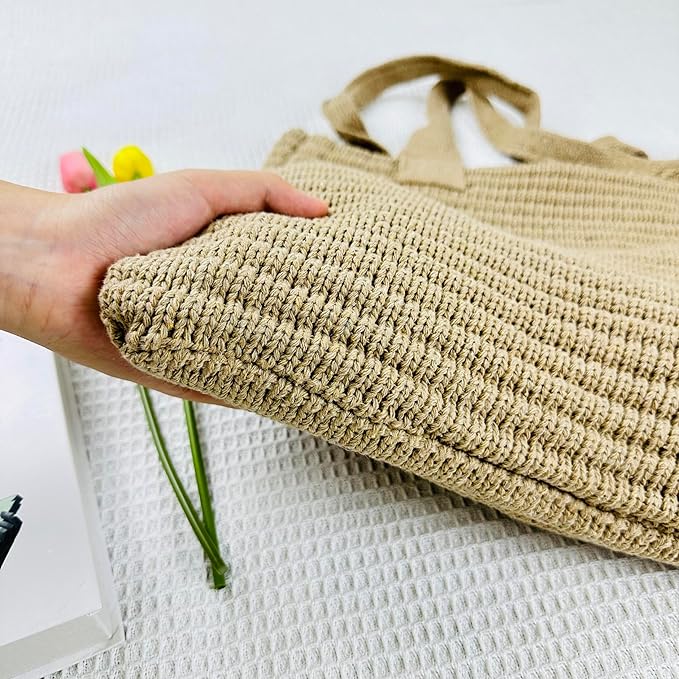 SUOSDEY Crochet Mesh Beach Tote Bag, Knit Summer Vacation Aesthetic Boho Tote Bag for Women