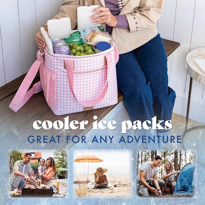 Cool Coolers by Fit & Fresh XL Slim Ice Packs, Quick Freeze Reusable Ice Packs for Lunch Boxes & Coolers, Long-Lasting, Space Saving Cooler Ice Packs, Ivory, 4Pk