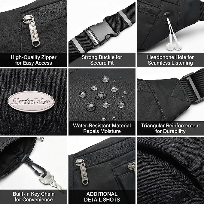 Entchin Fanny Pack for Women Men,Crossbody Belt Bag with 4-Zipper Pockets,Adjustable Waist Bag Pack,One of the Most Popular Travel Essential Gifts for Walking,Traveling,Cycling