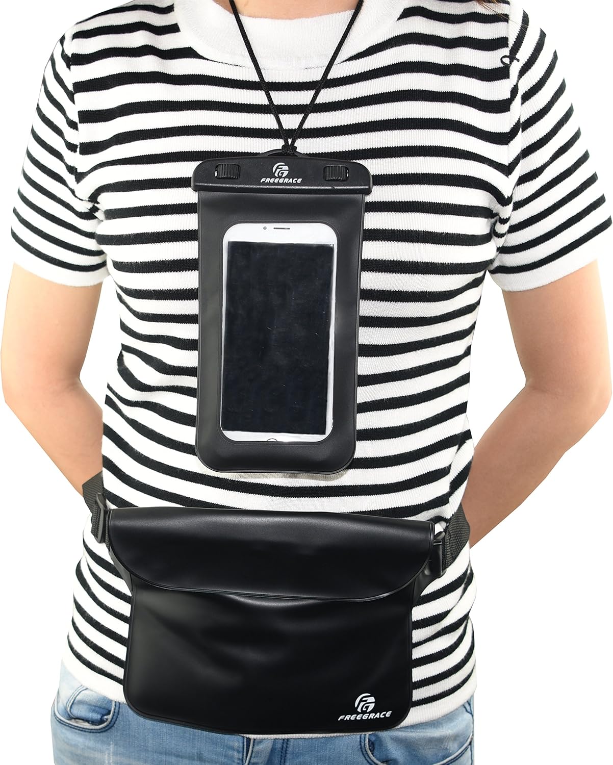 Freegrace Waterproof Pouches with Waist Strap / Pouch Case Bundle Set- Keep Your Phone & Valuables Dry and Safe - Waterproof Dry Bags for Boating Swimming Snorkeling Kayaking Beach Water Parks Pool