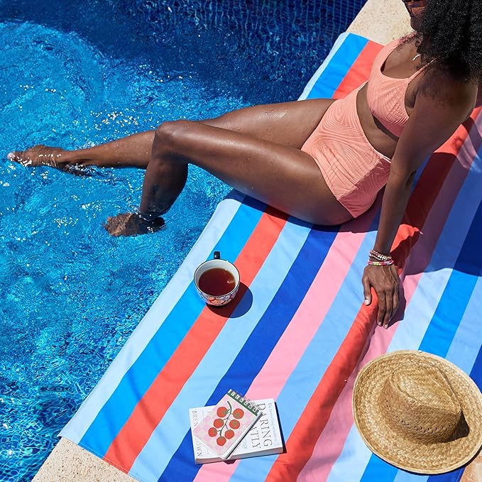 Dock & Bay Beach Towel - Quick Dry, Sand Free - Compact, Lightweight - 100% Recycled - Includes Bag - Ocean Pavilion - Large (160x90cm, 63x35)