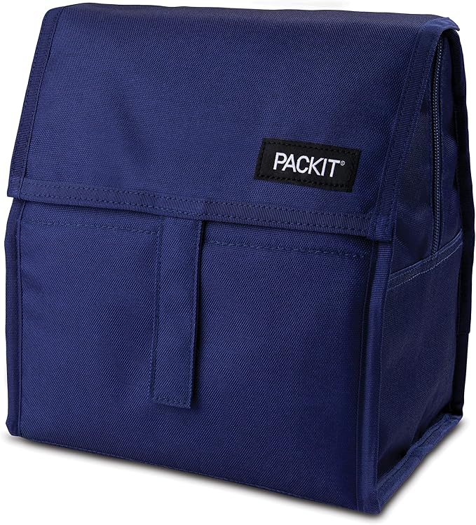 PackIt Freezable Lunch Bag, True Blue, Built with EcoFreeze Technology, Foldable, Reusable, Zip and Fold Closure with Buckle Handle, Designed for Work Lunches and Fresh Lunch On the Go
