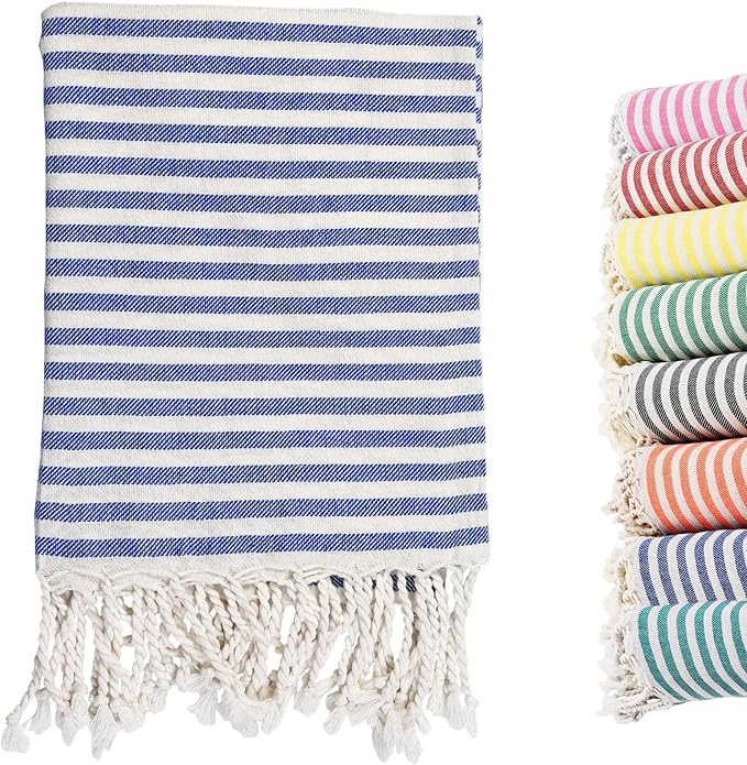 Turkish Striped Beach Towels Bulk Oversized 39"x71" Large Bath and Pool Set Quick Dry Lightweight Travel Towel for Adult,100% Cotton TEBT-18-1navy