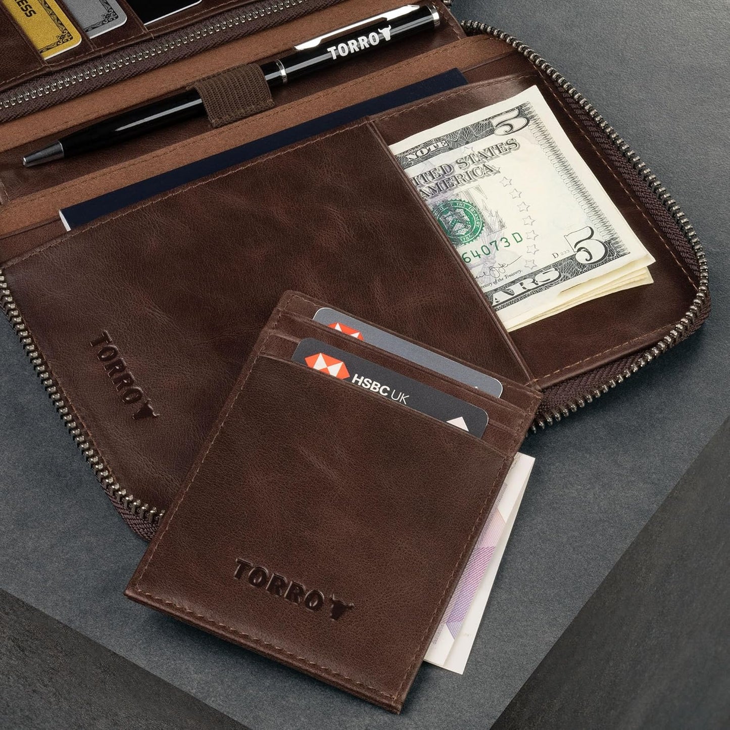 TORRO Travel Wallet – Genuine Leather Travel Organiser with Passport Holder and Detachable Cardholder