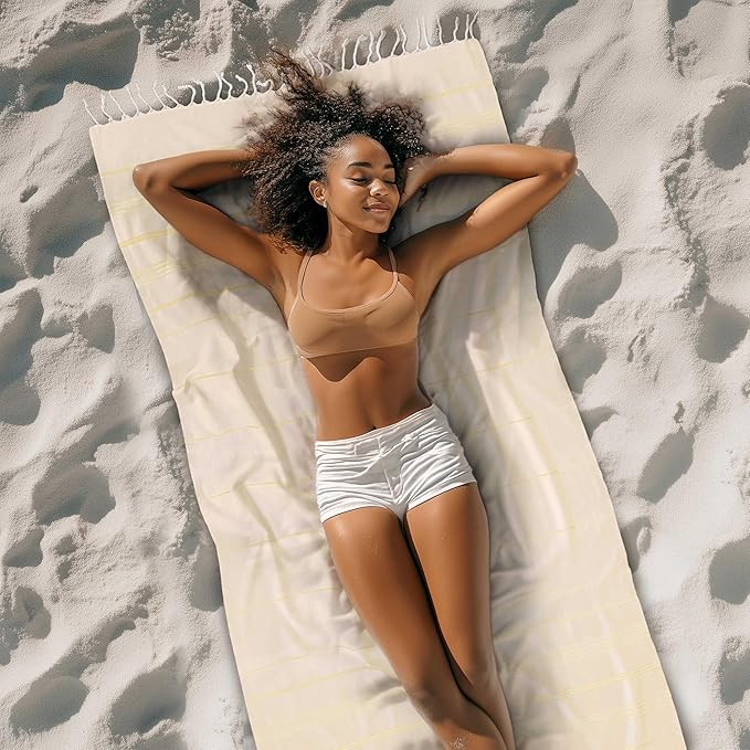 Cacala Lightweight and Thin Turkish Beach Towel 100% Cotton Sand-Free and Quick-Drying Goodness Perfect as an Extra Large Travel Towel, Beach Accessory, or Gift for Beach Lovers, 37 x 70