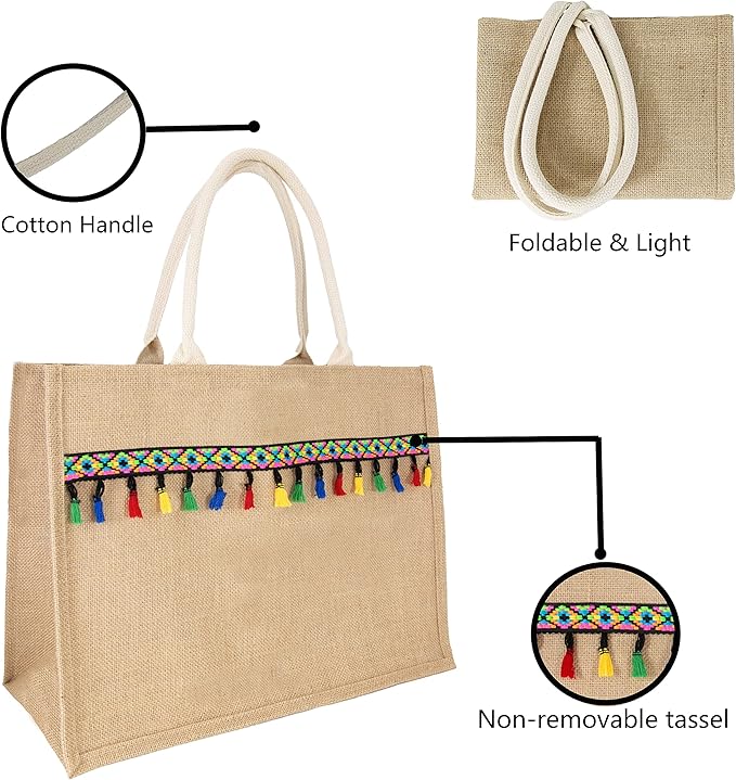 Hibala Woven Large Beach Bag Straw Beach Tote Handmade Weaving Shoulder Tassel Bag Handbag