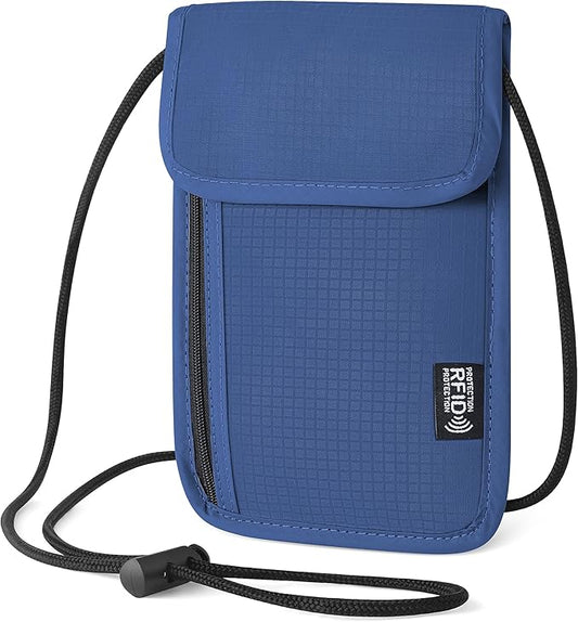5.5" L x 7.9" W Travel Neck Wallet, RFID Blocking Passport Holder, Security Lightweight Passport Travel Wallet, Neck Pouch Gifts for Women Men(Blue)