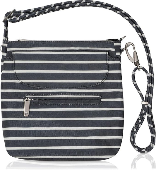Travelon Anti-Theft Classic Mini Shoulder Bag (Black w/White Stripe - Exclusive Color)