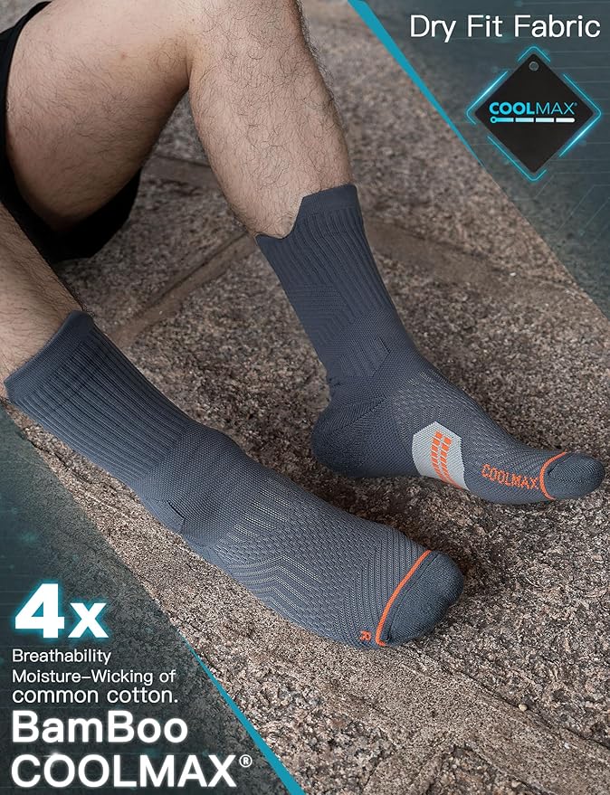 Compression Running Socks, Bamboo Viscose Coolmax Moisture-Wicking Anti-Blister Athletic Hiking Workout Gym Padded