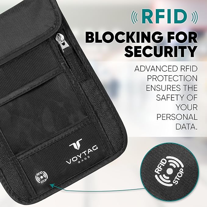 Ultra-Slim Comfort Neck Wallet & Passport Holder - RFID-Protected, Stylish Travel Pouch for Men & Women (Blue)